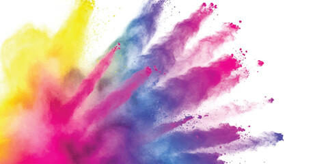 Explosion of vibrant holi powder colors against a clean celebrating festive joy isolated on white background