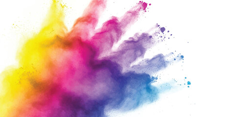 Explosion of vivid colors powder cloud burst vibrant hues abstract background isolated on white background