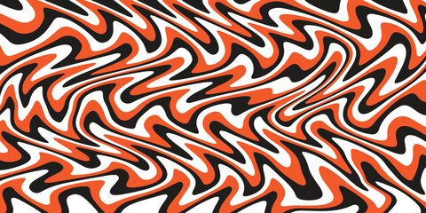 Abstract warped pattern orange white red black dynamic swirls textured background isolated on white background