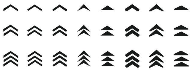 Collection of swipe up icons with gray arrows in various styles on a white background.