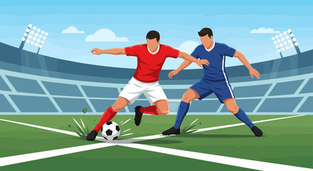 Soccer players in action competing for the ball during a match.