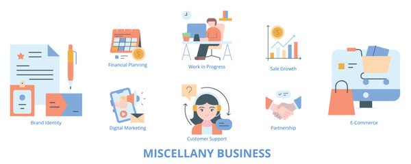 Miscellany Business Flat Banner Web Icon Set Vector Illustration
