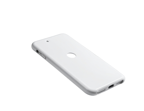White smartphone laying on back with a central circular hole