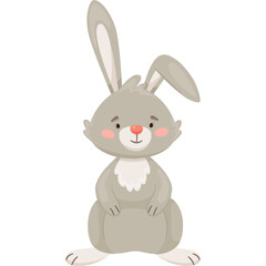 Cute Gray Rabbit With Pink Cheeks And Fluffy White Chest Standing On White Background And Looking Forward In A Gentle Manner