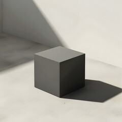 Minimalist Gray Cube Against a Cream Backdrop in Natural Light Simple Elegance
