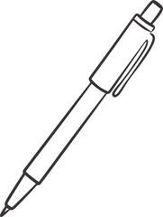 Black and white simple line drawing of a writing pen line art