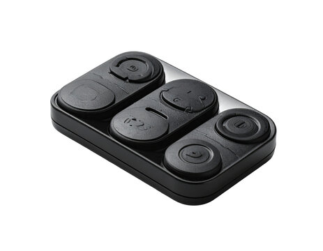Black remote control panel with three oval buttons