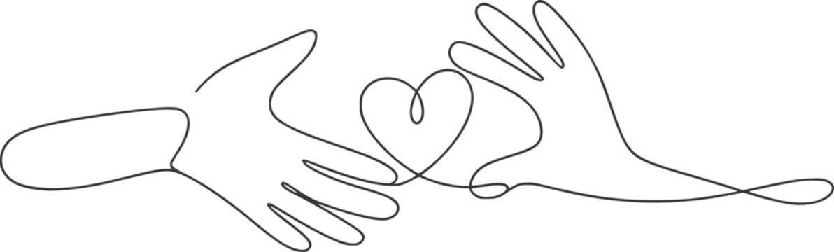 Minimalist line drawing of two hands forming a heart line art love