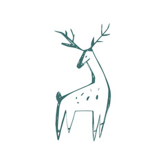 Scandinavian deer illustration in folk art style with elegant antlers and minimal nordic design perfect for holiday cards and prints