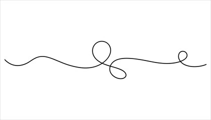 Black continuous line drawing of a flowing ribbon or abstract shape on a white background blank