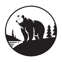 Bear Silhouette in Nature Scene: Wildlife Illustration.