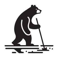 Bear with a shovel digging in the ground illustration.