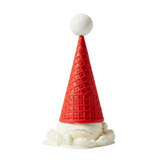 Festive frozen treat with a waffle cone topper resembling a whimsical holiday cap celebration
