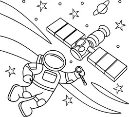 Cartoon rocket flying in an abstract space background vector illustration