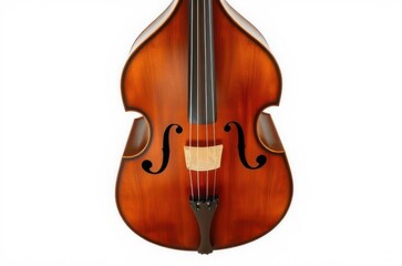 Fototapeta premium A double bass with tall wooden body, arched shoulders, strong bridge, and four strings, shown in full with smooth varnish and crafted details. Generative AI
