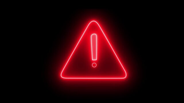 Glowing Neon lineTriangle warning sign exclamation mark animated. Alert warning sign Exclamation symbol, danger warning sign animated. anger warning sign animated..