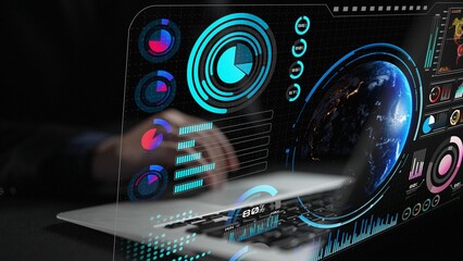 High-tech global network connection interface showing worldwide digital communication, data exchange, and internet connectivity. Global connection, data interaction, and worldwide communication. Thunk