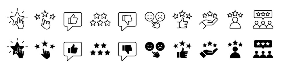 Review icon set. Containing feedback, rating, satisfaction, like icons. Vector illustration.