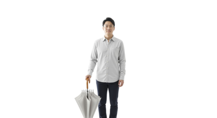 Young asian businessman holding umbrella standing ready for challenges