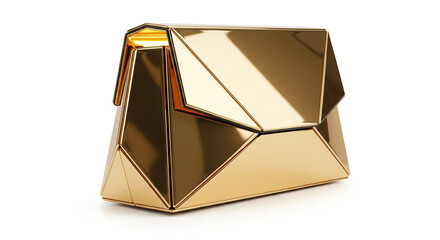Luxury Gold Metallic Geometric Clutch Bag Isolated on White Background