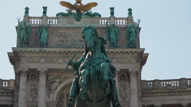 Hofburg Vienna Prinz Eugen Statue. Urban cityscape historical points of the tourist capital of Austria.