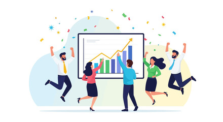 Business Team Celebrating Success and Exponential Growth With Joy and High Spirits