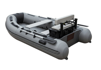 Fishing boat, inflatable dinghy for serene lake days