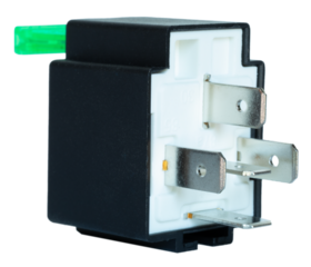 12 volt relay with fuse at an angle from the connector side