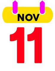 November 11 Number and Text Design for Calendar or Poster, Date Design – November 11 Text on White Background, November 11