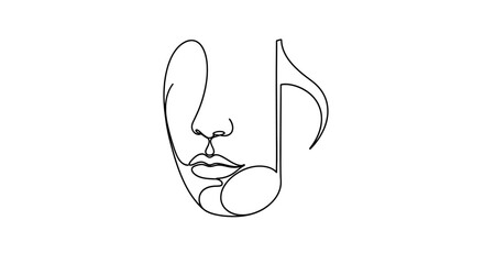 Harmonic portrait: A single line drawing merging a human face with a musical note elegantly