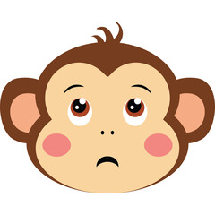 Cute Monkey Face Illustration Looking Up With Big Eyes Blush Cheeks And Brown Fur On A Transparent Background