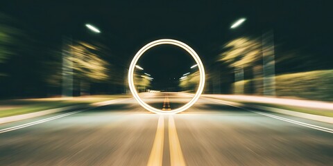 Portal or gateway on a road at night with motion blur effect.