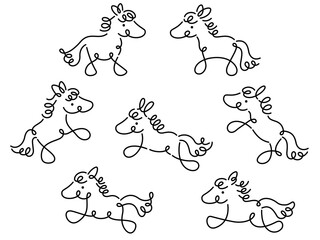 馬のカリグラフィー線画イラストセット