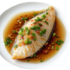 Steamed Fish with Ginger and Scallions in Soy Sauce, a Delicious Asian Cuisine Dish on transparent background