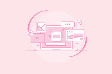 AI interface transform prompt command into dynamic visuals, craft professional brand message and design website with creative technology for digital marketing.