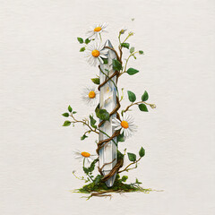 Beautiful Crystal Quartz with Daisies and Sparkles on Soft Beige Background