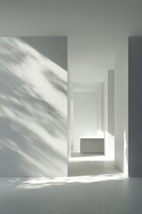 White Minimalist Interior Corridor With Sunlight