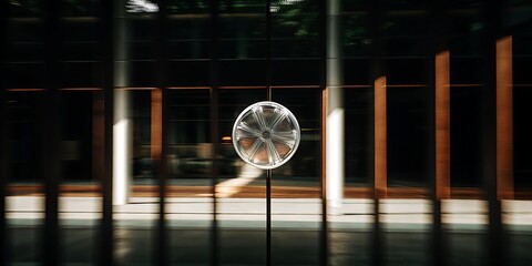 Crystal sphere hanging in a modern architectural space.