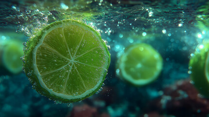 Neon glowing lemon slices floating in geometric pattern mock-up with citrus fruit healthy ingredient design vitamin C nutrition concept cooking inspiration, generated ai