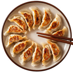 Delicious Pan-Fried Dumplings Served with Chopsticks on a Plate on transparent background