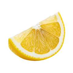 A bright yellow slice of fresh lemon with visible pulp and segments, isolated on a transparent background