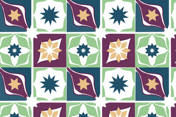 A Moroccan patchwork seamless pattern combining mixed-scale zellige tile Inspired motifs and earthy tones for vibrant cultural wallpaper, fabric, and packaging designs