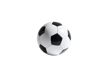 Obraz premium B&W soccer ball isolated, right, on deep black background