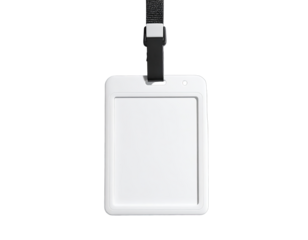 White ID card with lanyard on black