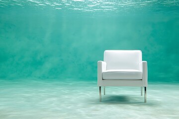 Fototapeta premium White Armchair Sitting Underwater in Tranquil Aquatic Environment