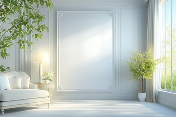 Bright and Airy Living Room with Elegant White Decor and Natural Greenery