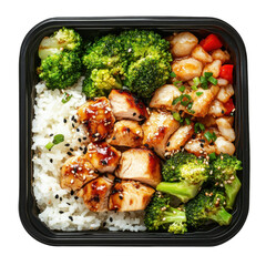 Delicious Chicken and Broccoli Rice Bowl with Shrimp, Healthy Meal Prep, Asian-Inspired Cuisine, Fresh Ingredients, Comfort Food on transparent background