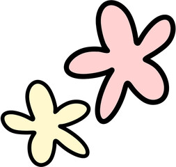 Cute pastel flower decoration in pink and yellow tones. Simple and soft floral flat illustration perfect for spring or design elements.