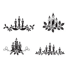 Black Gothic Holiday Candle & Holly Silhouette Illustration.