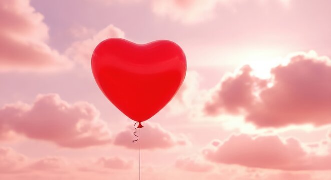 Red heart balloon against soft pink clouds — representing passion, care, and emotion